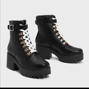 Black and white lace up boots (brand new)!!